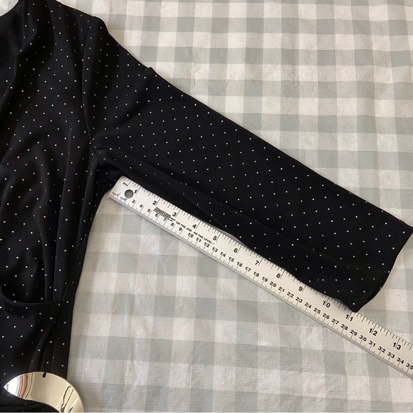 Frank Lyman black dress wrap beaded silver studd 3/4 sleeves flattering noir 12 - Picture 14 of 16